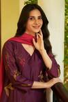 Shop_Vaayu_Purple Giza Silk Embroidered Floral Applique V Neck Kurta Pant Set _Online_at_Aza_Fashions