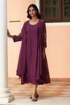 Buy_Vaayu_Purple Muslin Cotton Embroidered Floral Applique Jacket Style Midi Dress With _at_Aza_Fashions