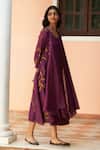 Vaayu_Purple Muslin Cotton Embroidered Floral Applique Jacket Style Midi Dress With _Online_at_Aza_Fashions