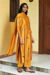 Buy_Vaayu_Yellow Muslin Cotton Embroidered Floral Applique Round Keyhole Kurta Pant Set _Online_at_Aza_Fashions