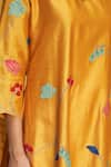 Vaayu_Yellow Muslin Cotton Embroidered Floral Applique Round Keyhole Kurta Pant Set _at_Aza_Fashions