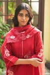 Shop_Vaayu_Red Silk Applique, Embroidery, Tassels Round Floral Kurta Pant Dupatta Set _Online_at_Aza_Fashions