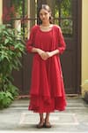 Buy_Vaayu_Red Muslin Cotton Embroidered Linear Round Crimson Midi Dress _at_Aza_Fashions