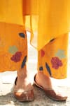 Vaayu_Yellow Muslin Cotton Embroidered Asymmetric Flared Sleeve Kurta And Pant Set _Online_at_Aza_Fashions