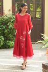 Buy_Vaayu_Red Muslin Cotton Embroidered Floral Applique Round Midi Dress _at_Aza_Fashions