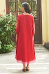 Shop_Vaayu_Red Muslin Cotton Embroidered Floral Applique Round Midi Dress _at_Aza_Fashions