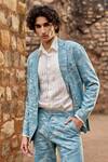 Dash and Dot_Blue 68% Cotton Woven Jacquard Blazer And Pant Set _at_Aza_Fashions