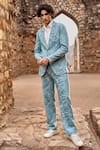 Dash and Dot_Blue 68% Cotton Woven Jacquard Blazer And Pant Set _Online