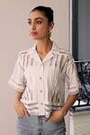 Kay Kay_Off White Cotton Lace Collared Insert Mesh Shirt _Online_at_Aza_Fashions