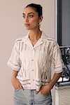 Shop_Kay Kay_Off White Cotton Lace Collared Insert Mesh Shirt _Online_at_Aza_Fashions