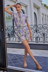 KAY KAY_White Chiffon Printed Floral Ruffled Collar Watercolour Top And Shorts Set _Online_at_Aza_Fashions