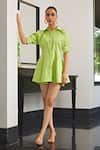 Buy_Kay Kay_Green Poplin Pearls Collared Neon Embellished Shirt Dress _at_Aza_Fashions