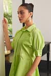 Shop_Kay Kay_Green Poplin Pearls Collared Neon Embellished Shirt Dress _Online_at_Aza_Fashions