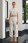 Shop_Kay Kay_Off White Cotton Cut Work, Sequins, Embroidery Round Neck Top And Pant Set _Online_at_Aza_Fashions