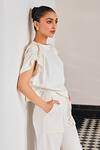 KAY KAY_Off White Interlock Round Ruffled Top And Pant Set _Online_at_Aza_Fashions