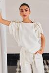 Buy_KAY KAY_Off White Interlock Round Ruffled Top And Pant Set _Online_at_Aza_Fashions
