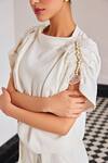 KAY KAY_Off White Interlock Round Ruffled Top And Pant Set _at_Aza_Fashions