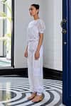 Buy_Kay Kay_Off White Lace, Cotton Embroidery Round Neck And Mesh Top With Pant _Online_at_Aza_Fashions