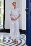 Shop_Kay Kay_Off White Lace, Cotton Embroidery Round Neck And Mesh Top With Pant _Online_at_Aza_Fashions