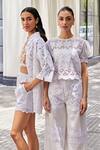 Buy_Kay Kay_Off White Lace, Cotton Embroidery Round Neck And Mesh Top With Pant 
