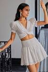 Kay Kay_White Cotton, Poplin Embroidery V-neck Knotted Crop Top And Schiffli Skirt Set _Online_at_Aza_Fashions