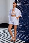 Buy_KAY KAY_White Cotton Embroidery, Cut Work Collared Schiffli Shirt And Bralette Set _at_Aza_Fashions