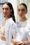 KAY KAY_White Cotton Embroidery, Cut Work Collared Schiffli Shirt And Bralette Set _Online_at_Aza_Fashions