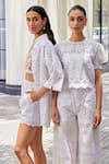 Buy_KAY KAY_White Cotton Embroidery, Cut Work Collared Schiffli Shirt And Bralette Set _Online_at_Aza_Fashions