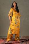 Buy_RI.Ritu Kumar_Yellow Kurta And Pant Shell 100% Silk Print Water Lily Round Neck Set _at_Aza_Fashions