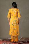 Shop_RI.Ritu Kumar_Yellow Kurta And Pant Shell 100% Silk Print Water Lily Round Neck Set _at_Aza_Fashions