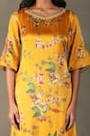 Shop_RI.Ritu Kumar_Yellow Kurta And Pant Shell 100% Silk Print Water Lily Round Neck Set _Online_at_Aza_Fashions