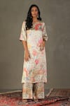 Buy_RI.Ritu Kumar_Green Kurta And Pant Shell 100% Silk Print Wild Flower Round Neck Mint Set _at_Aza_Fashions