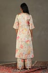 Shop_RI.Ritu Kumar_Green Kurta And Pant Shell 100% Silk Print Wild Flower Round Neck Mint Set _at_Aza_Fashions
