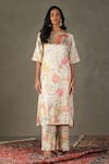 Buy_RI.Ritu Kumar_Green Kurta And Pant Shell 100% Silk Print Wild Flower Round Neck Mint Set 