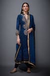 Buy_RI.Ritu Kumar_Blue Kurta 100% Viscose Print Bandhani Mandarin And Zardozi Embroidered Set _at_Aza_Fashions