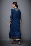 Shop_RI.Ritu Kumar_Blue Kurta 100% Viscose Print Bandhani Mandarin And Zardozi Embroidered Set _at_Aza_Fashions