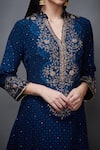 Shop_RI.Ritu Kumar_Blue Kurta 100% Viscose Print Bandhani Mandarin And Zardozi Embroidered Set _Online_at_Aza_Fashions