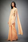 RI.Ritu Kumar_Peach Saree 100% Viscose Hand Embroidery Thread Pre-draped With Blouse _Online_at_Aza_Fashions