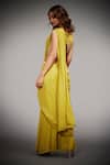 Shop_RI.Ritu Kumar_Green Saree 100% Viscose Hand Embroidery Thread Illusion Dilara Pre-draped Set _at_Aza_Fashions