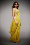 Buy_RI.Ritu Kumar_Green Saree 100% Viscose Hand Embroidery Thread Illusion Dilara Pre-draped Set _Online_at_Aza_Fashions