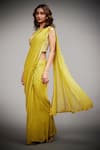 Shop_RI.Ritu Kumar_Green Saree 100% Viscose Hand Embroidery Thread Illusion Dilara Pre-draped Set _Online_at_Aza_Fashions