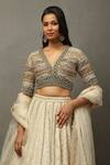 RI.Ritu Kumar_Ivory Silk, Polyester Sequins, Pearls, Zari, Embroidery Geometric Lehenga Set _at_Aza_Fashions