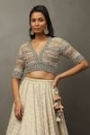 Buy_RI.Ritu Kumar_Ivory Silk, Polyester Sequins, Pearls, Zari, Embroidery Geometric Lehenga Set 