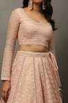 Buy_RI.Ritu Kumar_Pink Silk, Polyester Sequins, Embroidery Scoop Geometric Thread Lehenga Set 