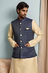 Buy_Arihant Rai Sinha_Blue Jacquard Geometric Pattern Nehru Jacket _at_Aza_Fashions
