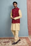 Buy_Arihant Rai Sinha_Maroon Bundi Velvet Embroidered Floral Thread Set _at_Aza_Fashions
