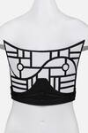 Buy_Econock Studio_Black Leather Applique Off-shoulder And White Monochromatic Corset Top _at_Aza_Fashions