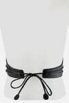 Shop_Econock Studio_Black Leather Applique Off-shoulder And White Monochromatic Corset Top _at_Aza_Fashions