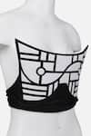 Econock Studio_Black Leather Applique Off-shoulder And White Monochromatic Corset Top _Online_at_Aza_Fashions