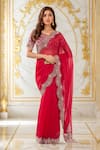 Buy_Prisho_Red Chiffon, Georgette Tassels, Embroidery, Sequins Scallop Hem Saree And Blouse _at_Aza_Fashions